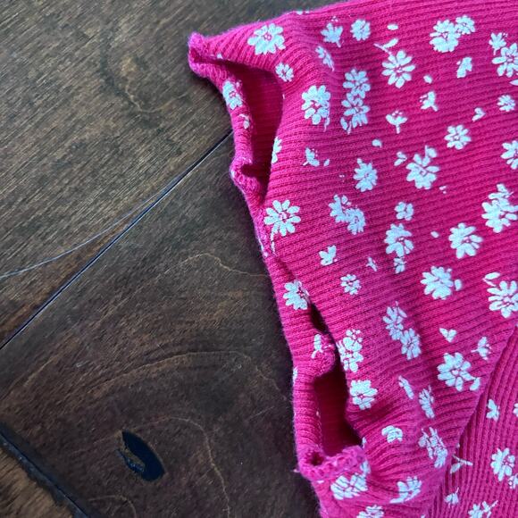 Zara Girls Size 13-14Y Short Sleeve Cropped Tee Shirt Red Floral Baby Tee Ribbed - Picture 5 of 6